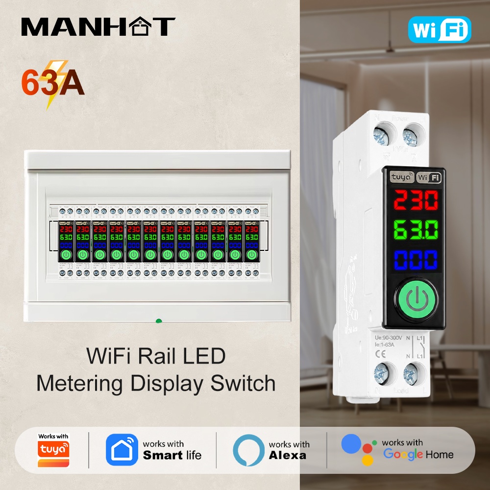 Energy Monitor Meter - Wyłącznik WiFi Manhot z wyświetlaczem LED,